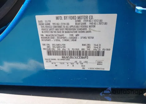 2020 Ford Ecosport Se из США, поврежденный, VIN MAJ6S3GL5LC336693